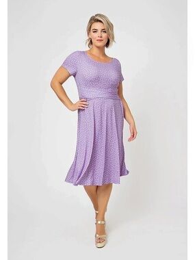Leota Ladies Short Sleeve Confetti Dot Dress Midi Dress Purple & White 3X